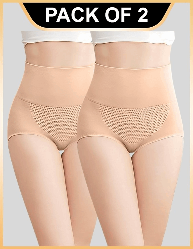 Jetveli Women's Cotton Lycra Tummy Control Shapewear (Pack of 2) - Beige