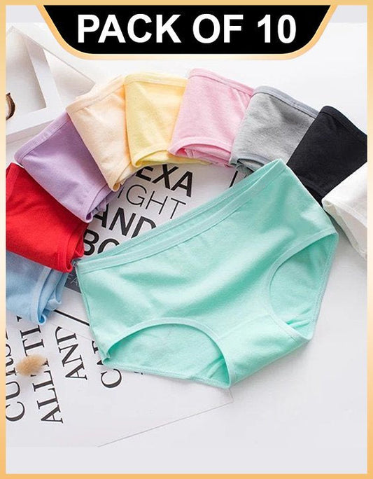 Cotton Hipster Panties for Women by fashokart (Multi-color) (Pack of 10)